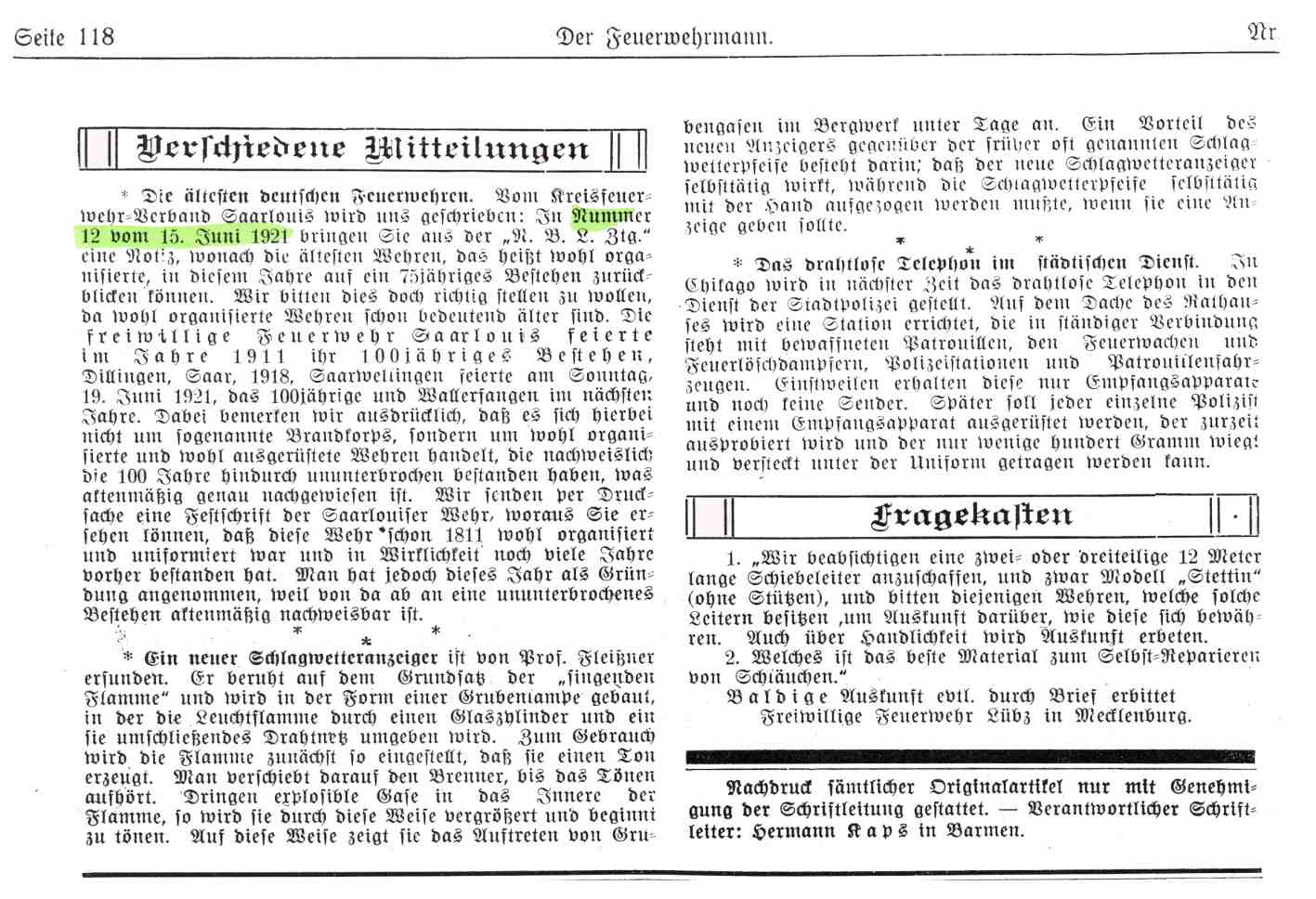 Feuerwehrfachzeitschrift 'Der Feuerwehrmann'