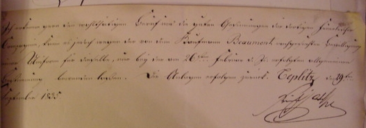 Schreiben des preußischen Königs Friedrich Wilhelms III an die Feuerwehr in Saarlouis